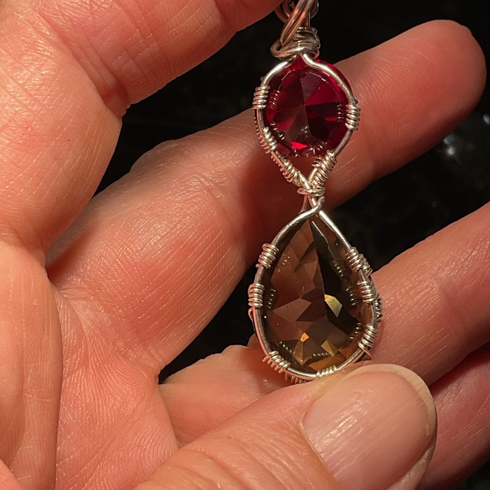 Smokey Quartz and Ruby .925 Silver Pendant - Picture 4 of 5